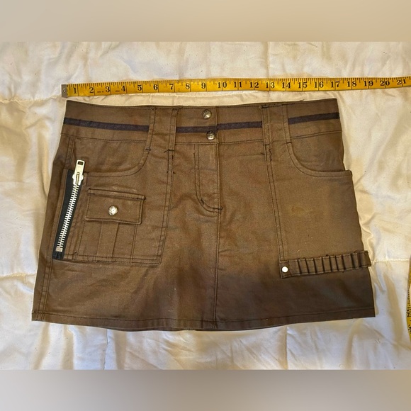 Vintage 00s Lip Service Rare Military Style Green Cargo Mini Skirt sz Large - Picture 2 of 9